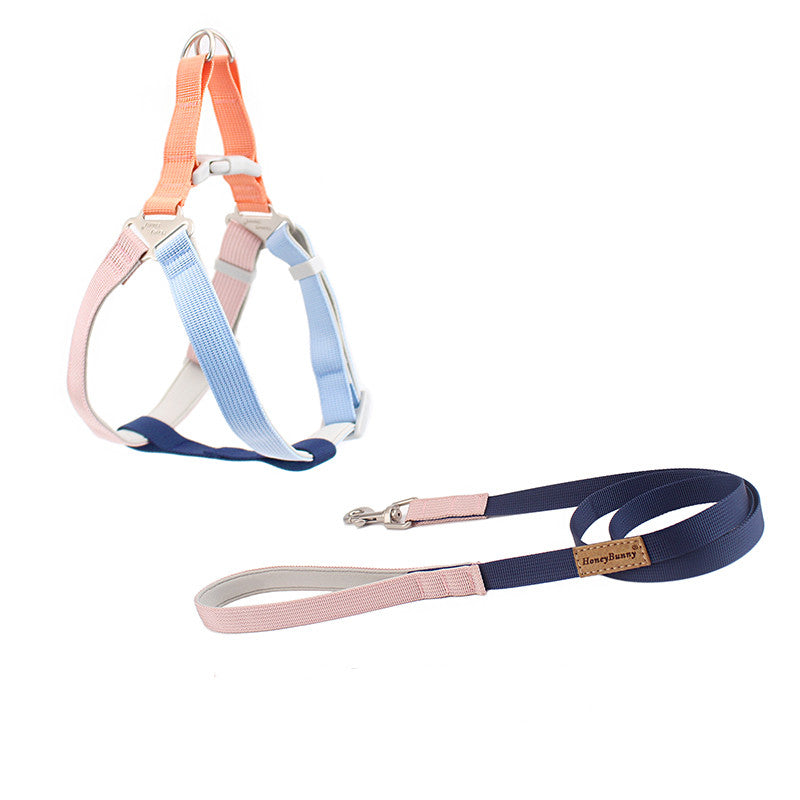 Colorful Pet Chest Harness With Handheld Leash For Outdoor Walking