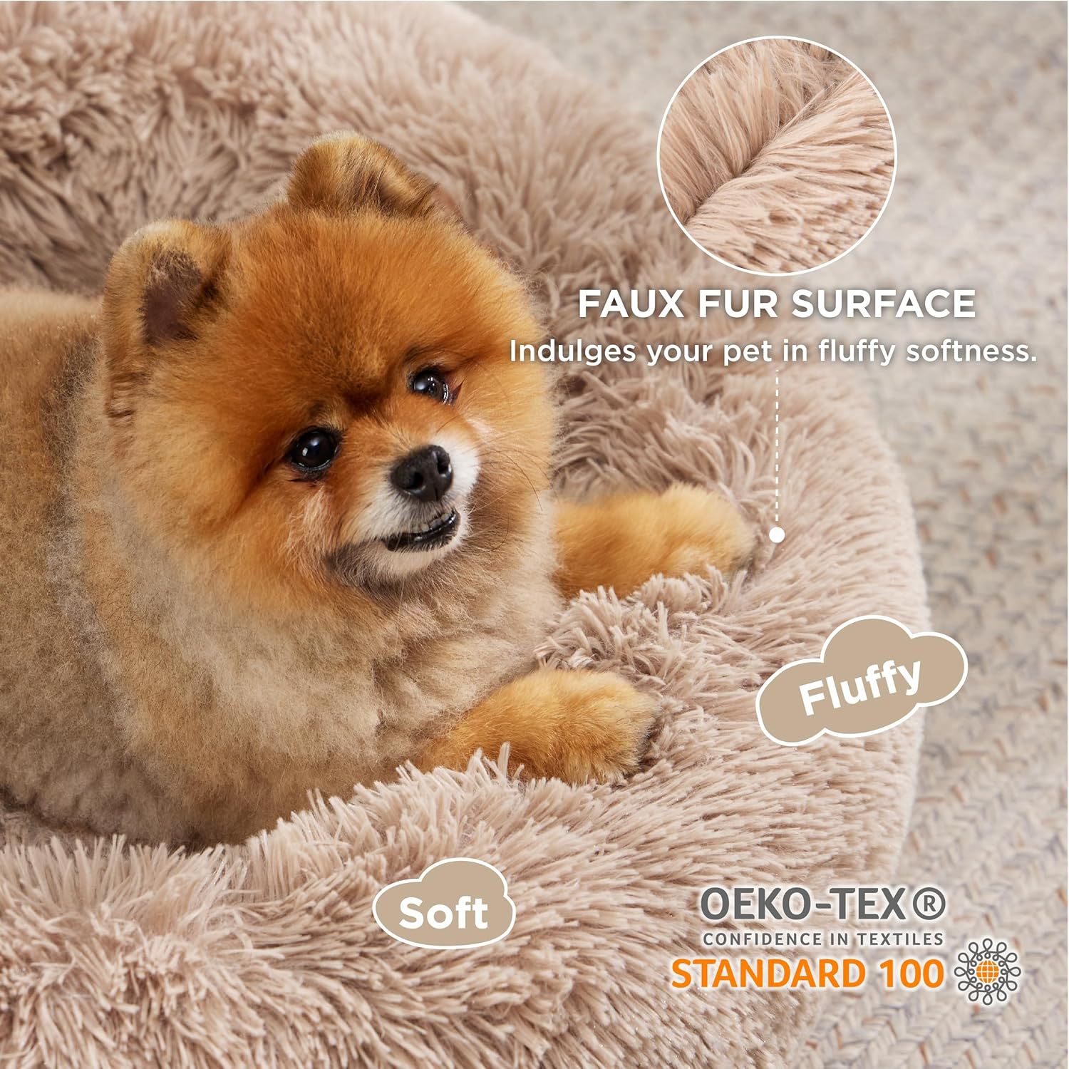 Indoor Non Slip Round Fluffy Plush Pet Bed For Comfort