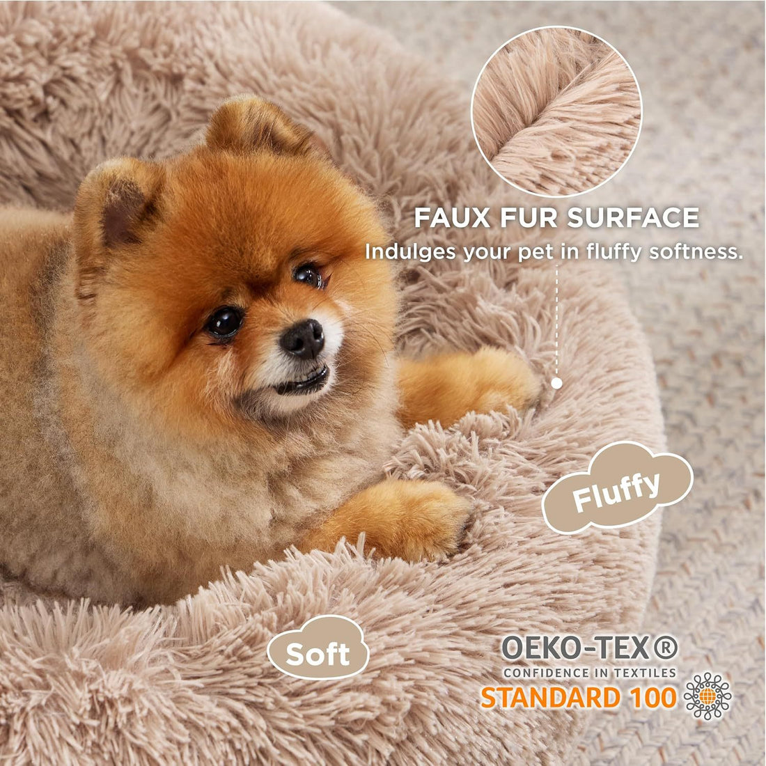 Indoor Non Slip Round Fluffy Plush Pet Bed For Comfort
