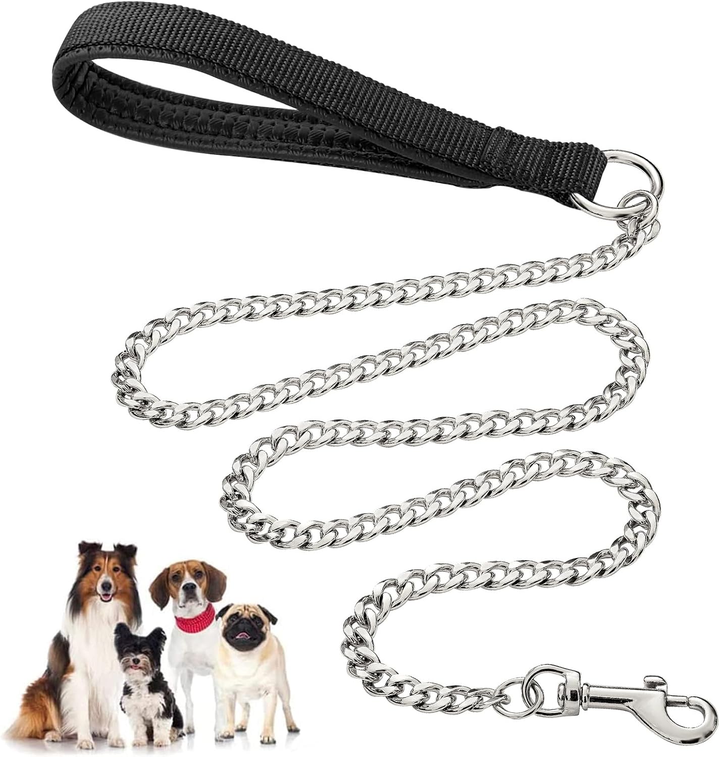 Heavy Duty Metal Pet Leash Chain With Soft Padded Handle
