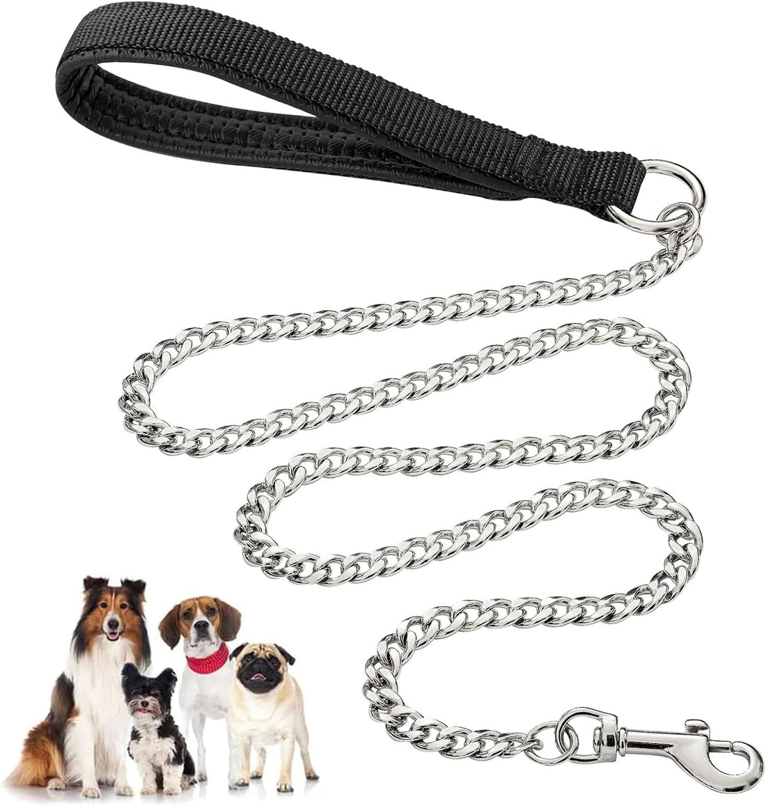 Heavy Duty Metal Pet Leash Chain With Soft Padded Handle
