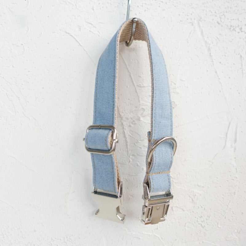 Blue Denim Pet Leash With Ring For Secure Walking