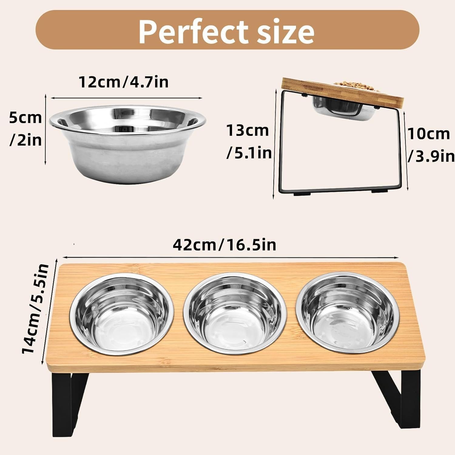 Iron and Wood Elevated Feeding Rack with Bowls for Pets