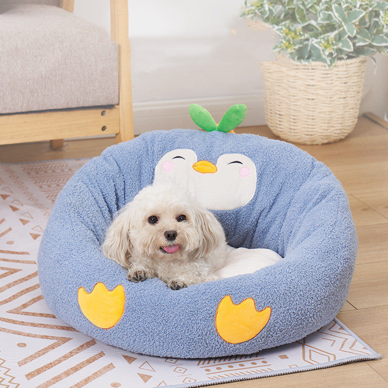 Penguin Style Enclosed Pet Nest Soft Warm Bed With Spacious Interior