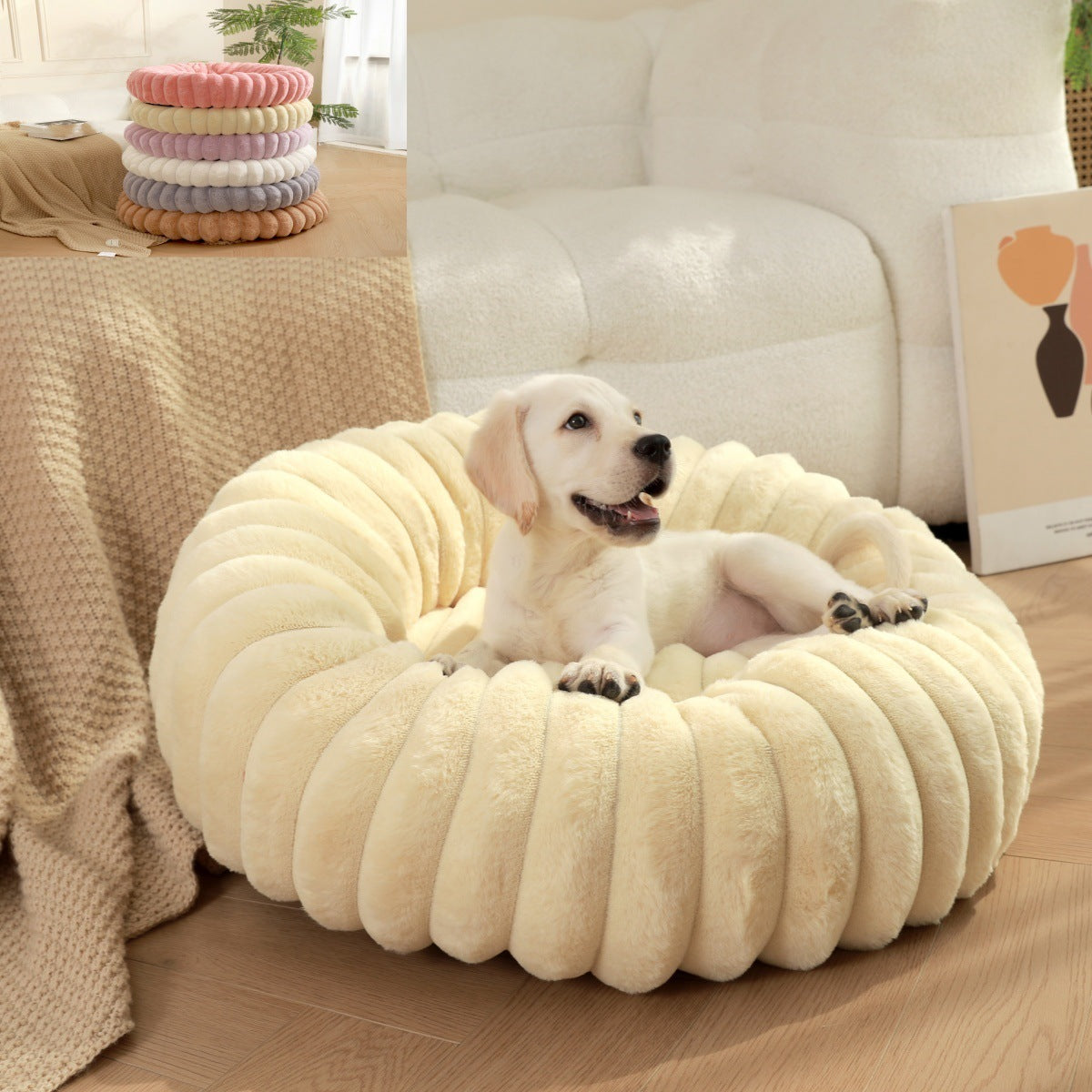 Round Plush Pet Nest Long Hair Warm Bed For Winter Comfort