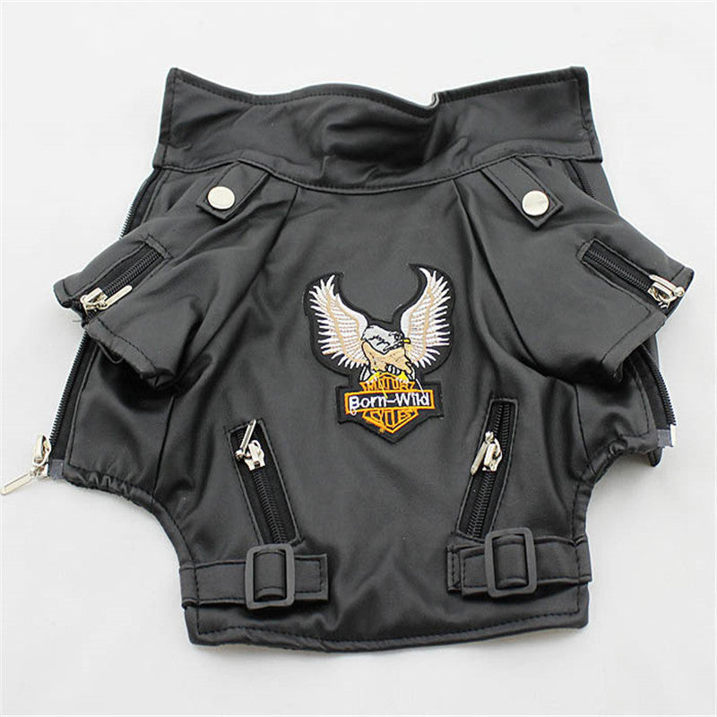 Small Pet Leather Jacket With Embroidered Eagle Design