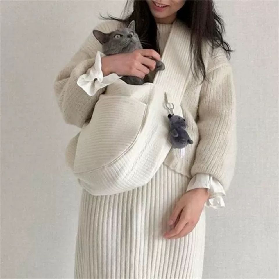 Handmade Canvas Pet Carrier Bag Outdoor Travel Shoulder Tote