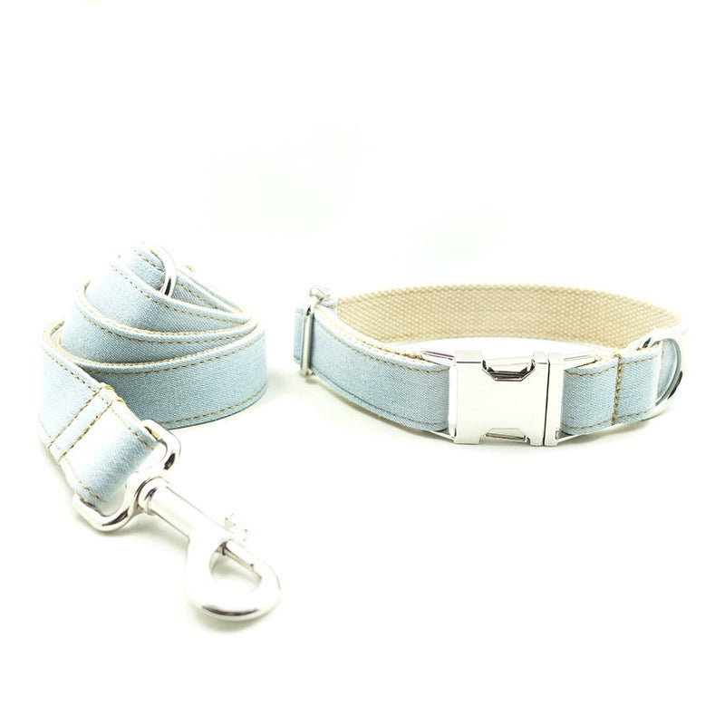 Blue Denim Pet Leash With Ring For Secure Walking