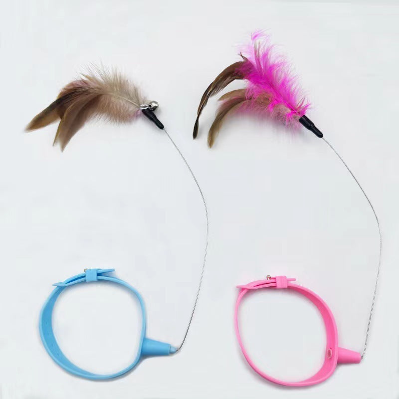 Adjustable Pet Feather Teaser Wand With Bell Interactive Toy