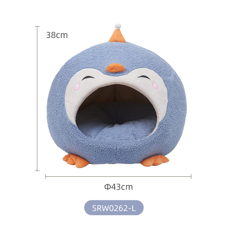 Penguin Style Enclosed Pet Nest Soft Warm Bed With Spacious Interior