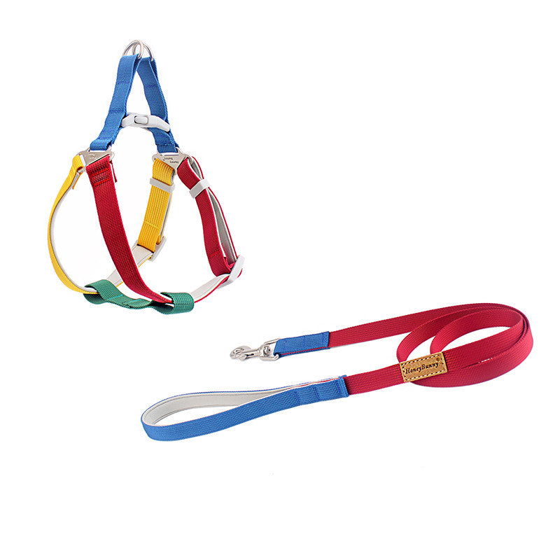Colorful Pet Chest Harness With Handheld Leash For Outdoor Walking