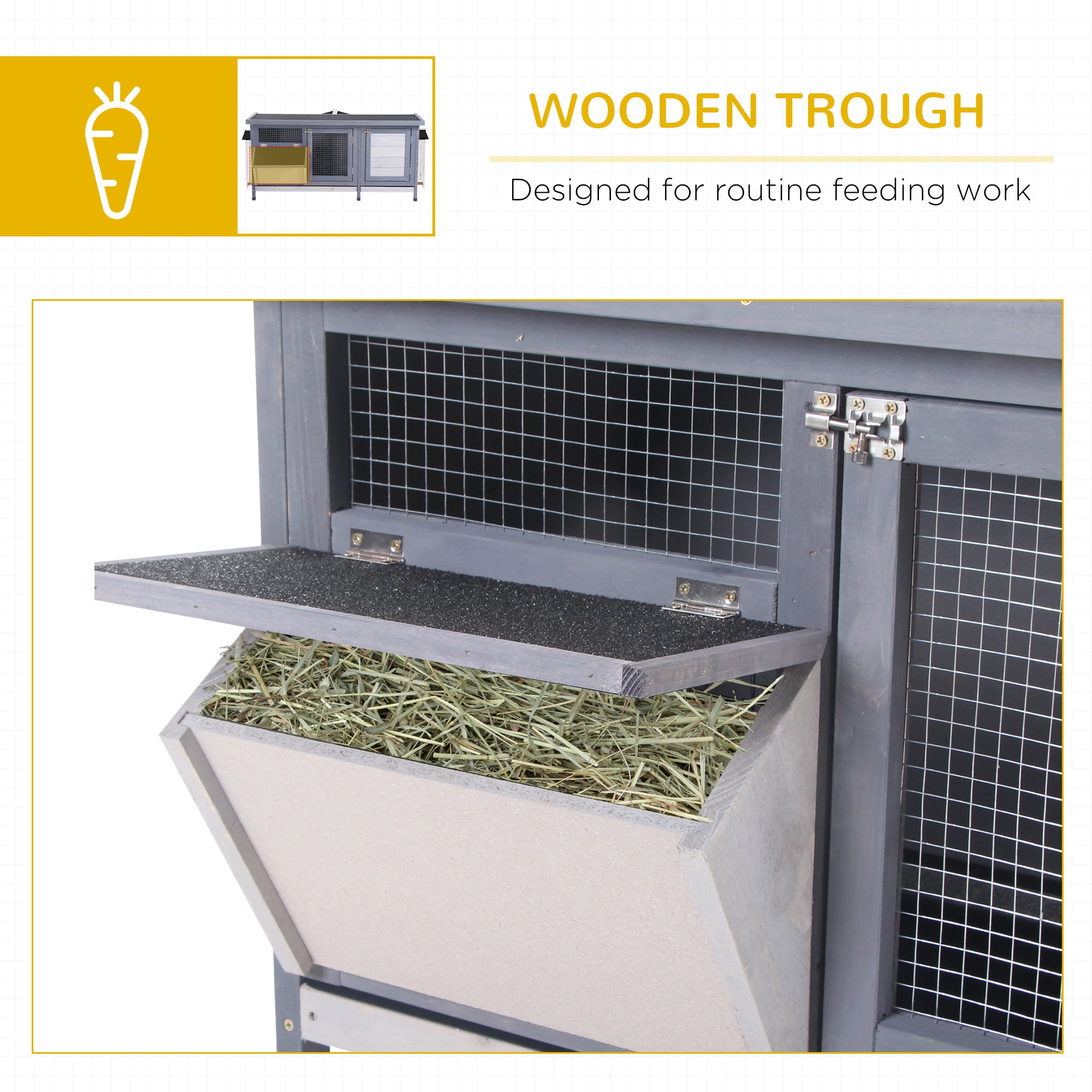 Wooden Pet Hutch Cage Waterproof Leakproof Tray Indoor Outdoor Gray