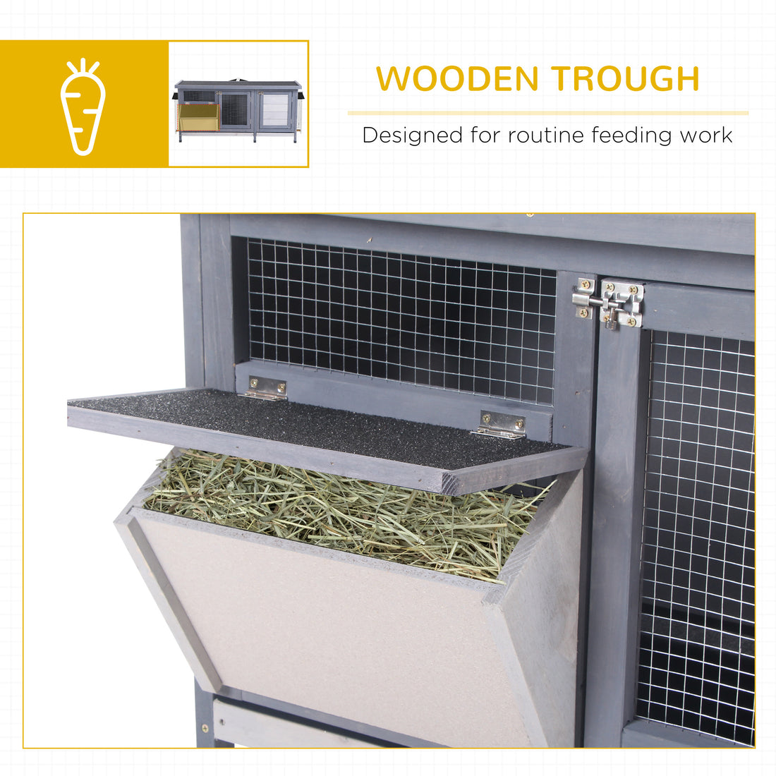 Wooden Pet Hutch Cage Waterproof Leakproof Tray Indoor Outdoor Gray