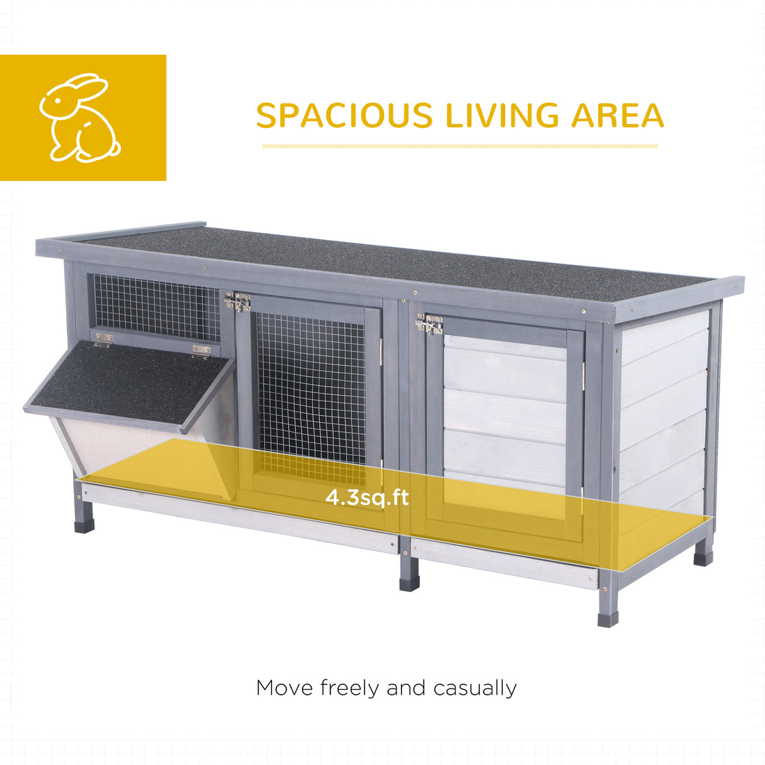 Wooden Pet Hutch Cage Waterproof Leakproof Tray Indoor Outdoor Gray