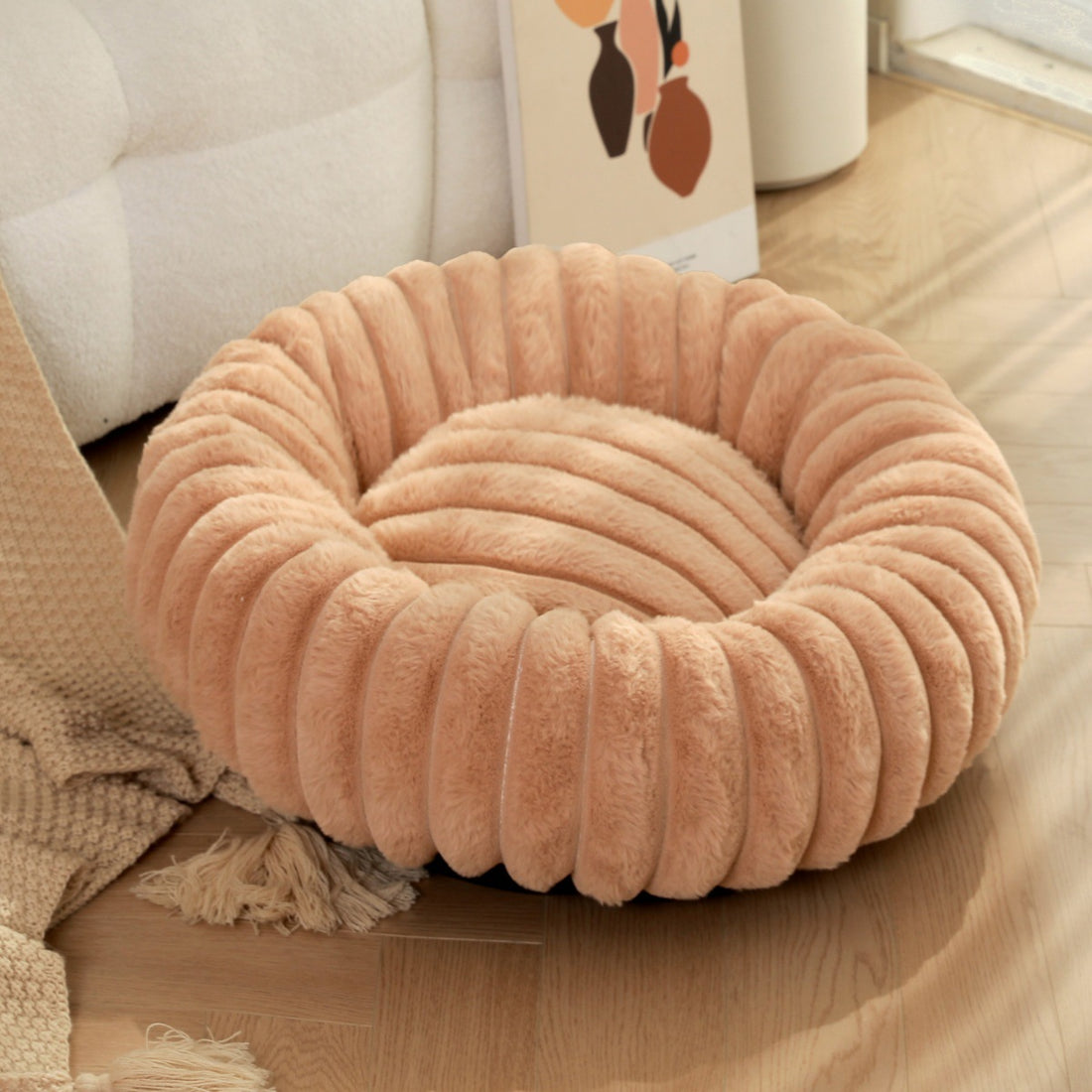 Round Plush Pet Nest Long Hair Warm Bed For Winter Comfort