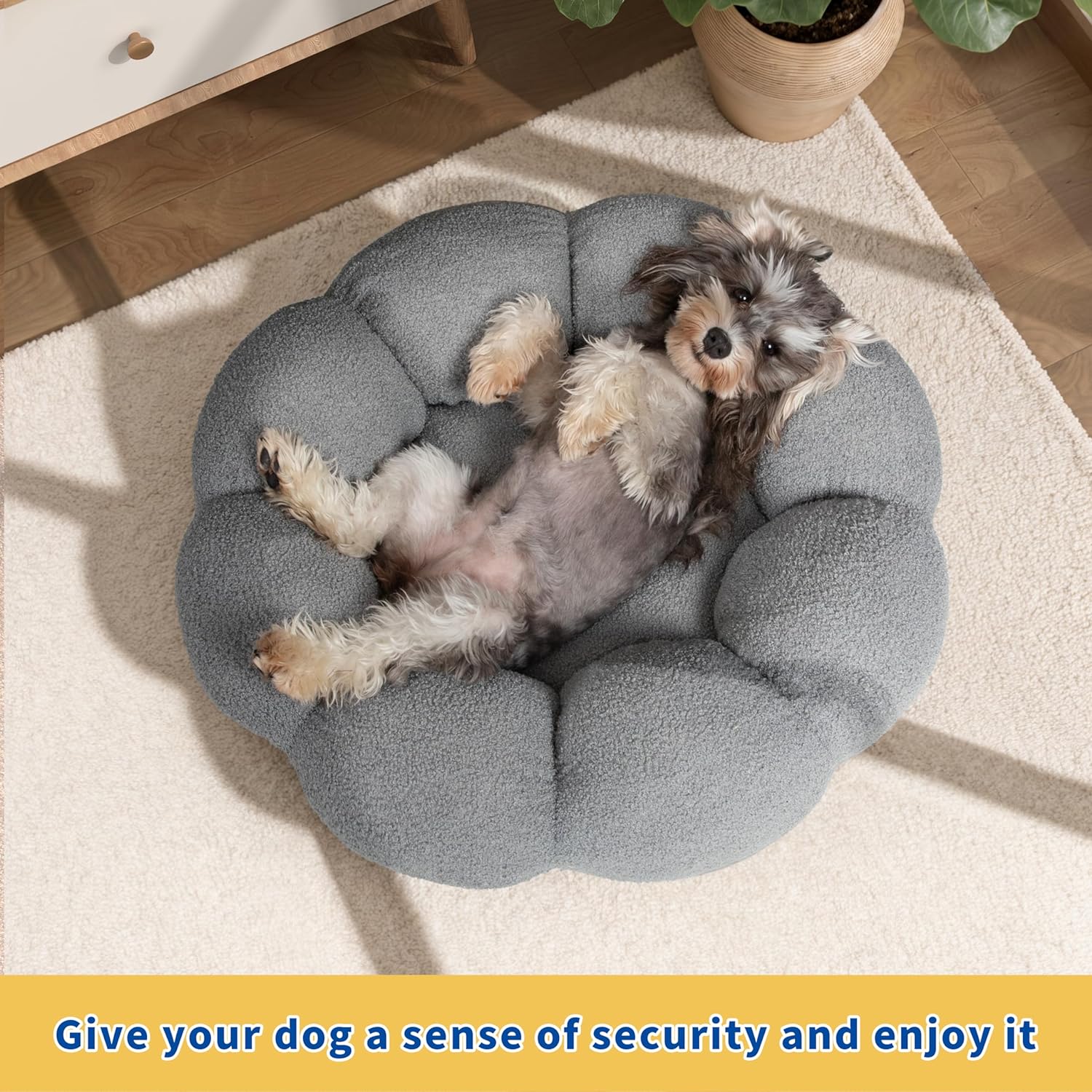 Calming Fluffy Flower Pet Bed Round Donut Washable Non Slip Bed