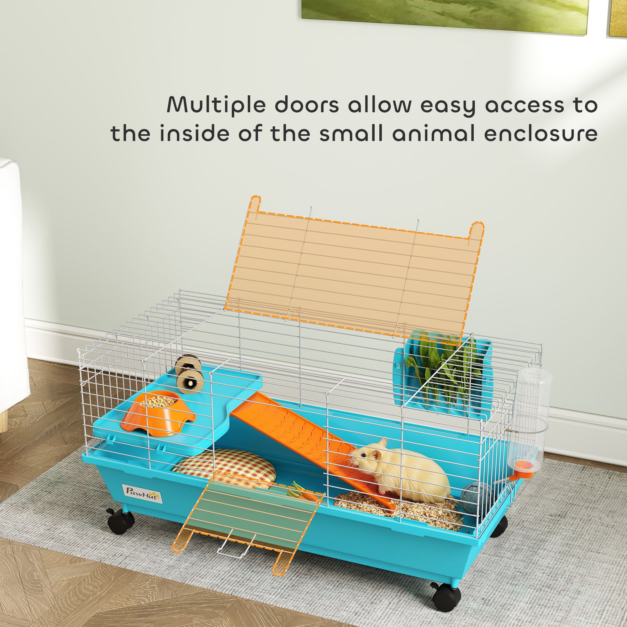 Small Rolling Pet Cage With Wheels Blue Accessories