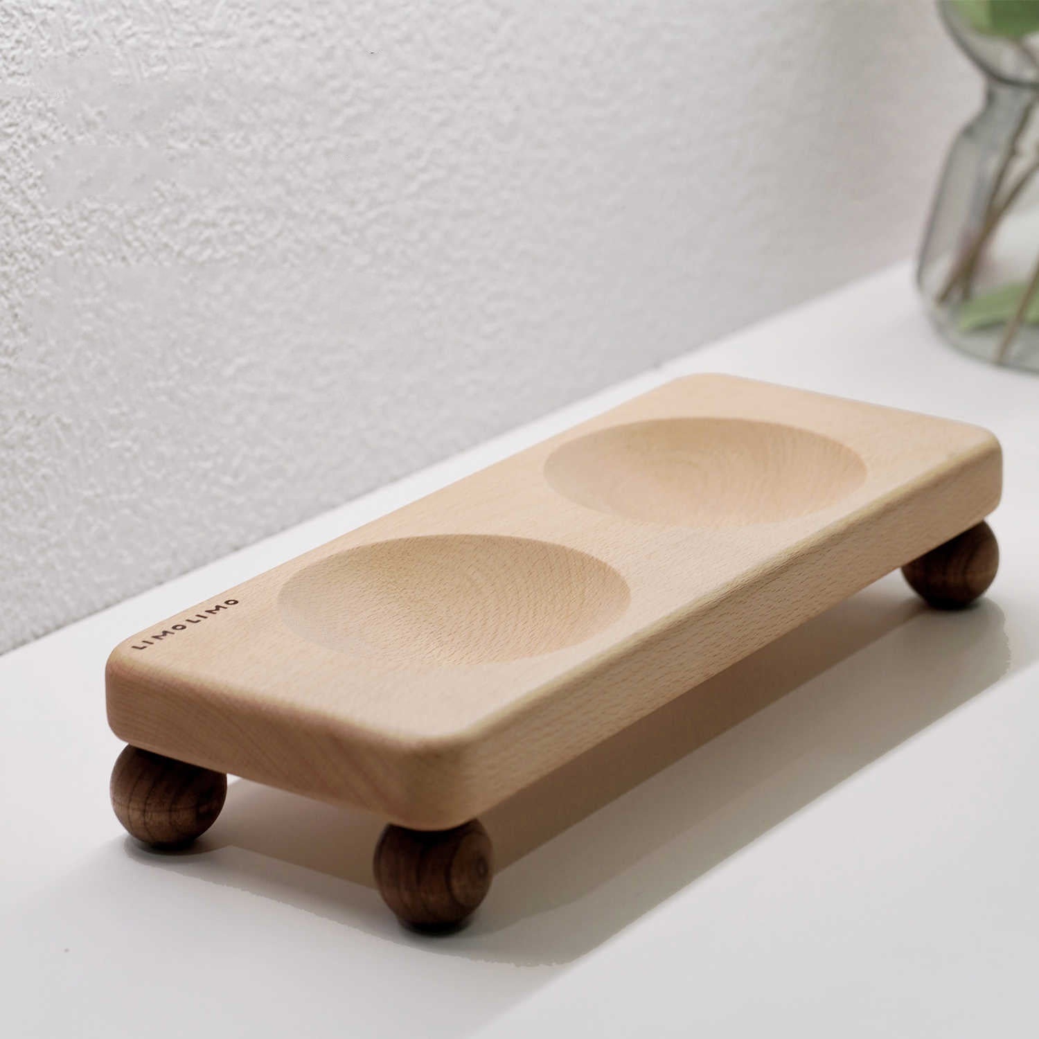 Solid Wood and Ceramic Feeding Bowls for Pets