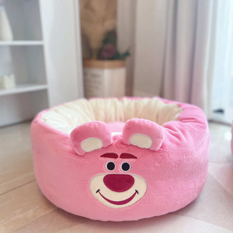 Cartoon Plush Pet Nest Cushion Round Bed For All Season Comfort