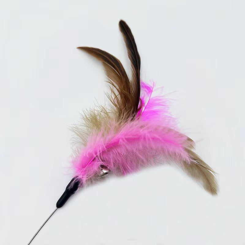 Adjustable Pet Feather Teaser Wand With Bell Interactive Toy