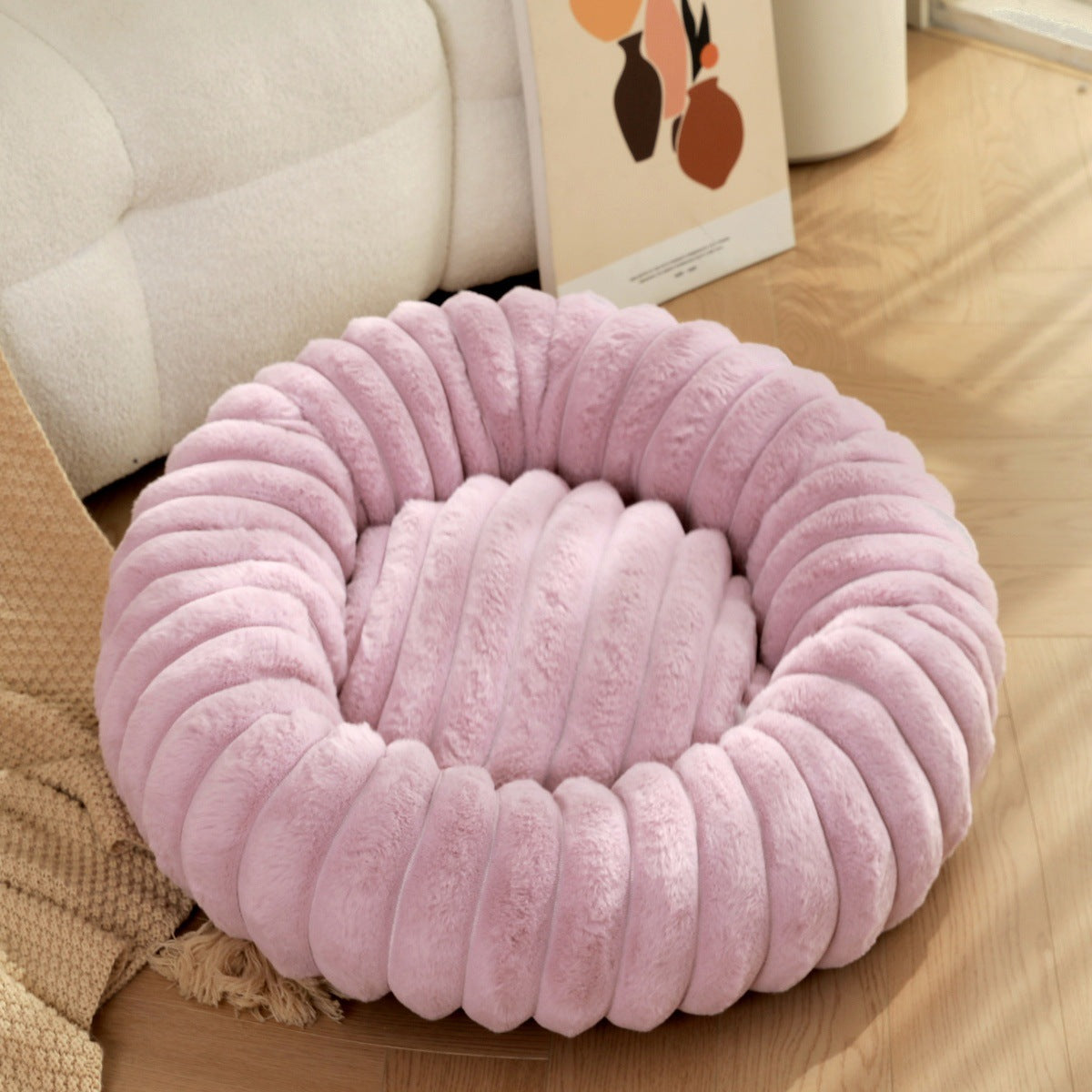 Round Plush Pet Nest Long Hair Warm Bed For Winter Comfort