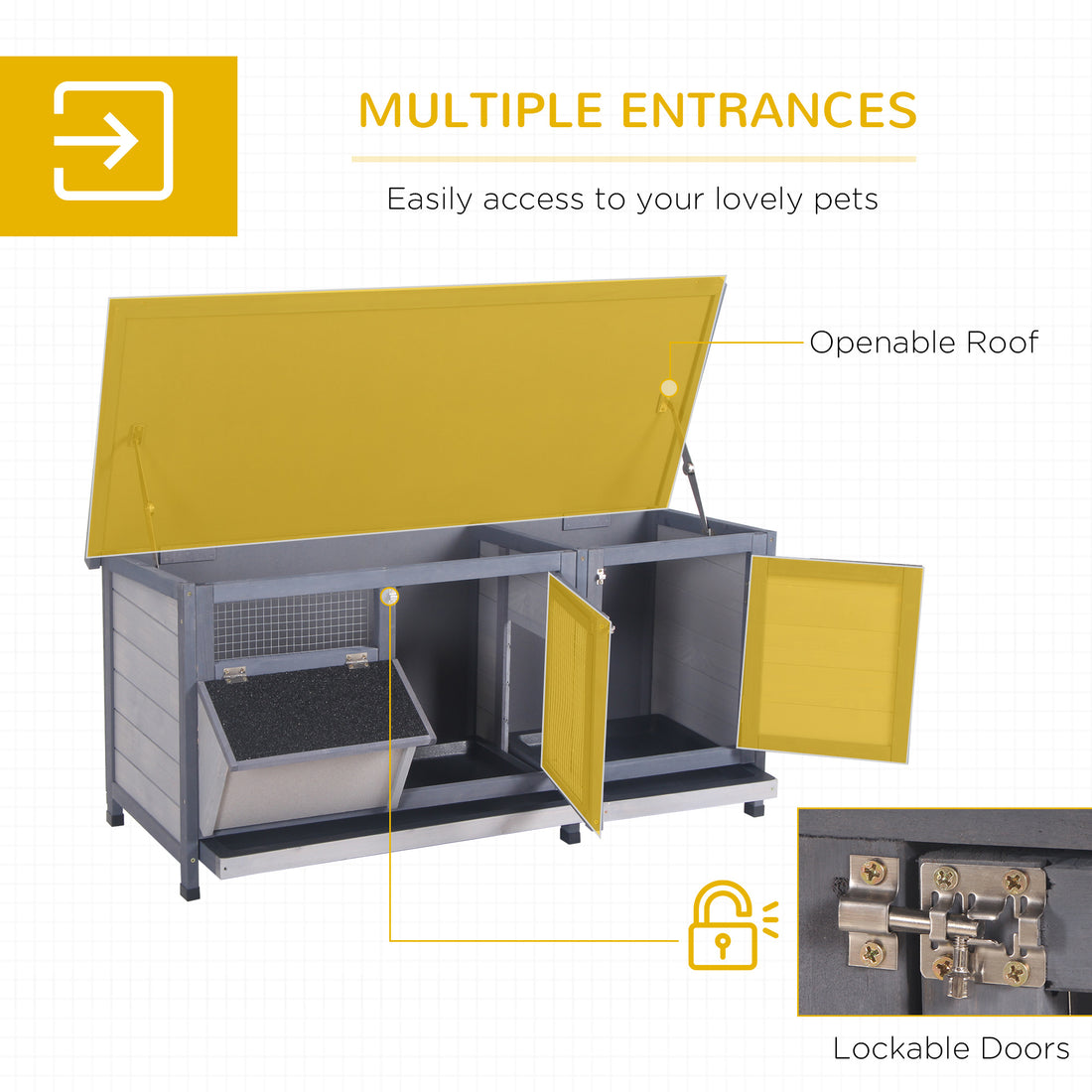 Wooden Pet Hutch Cage Waterproof Leakproof Tray Indoor Outdoor Gray