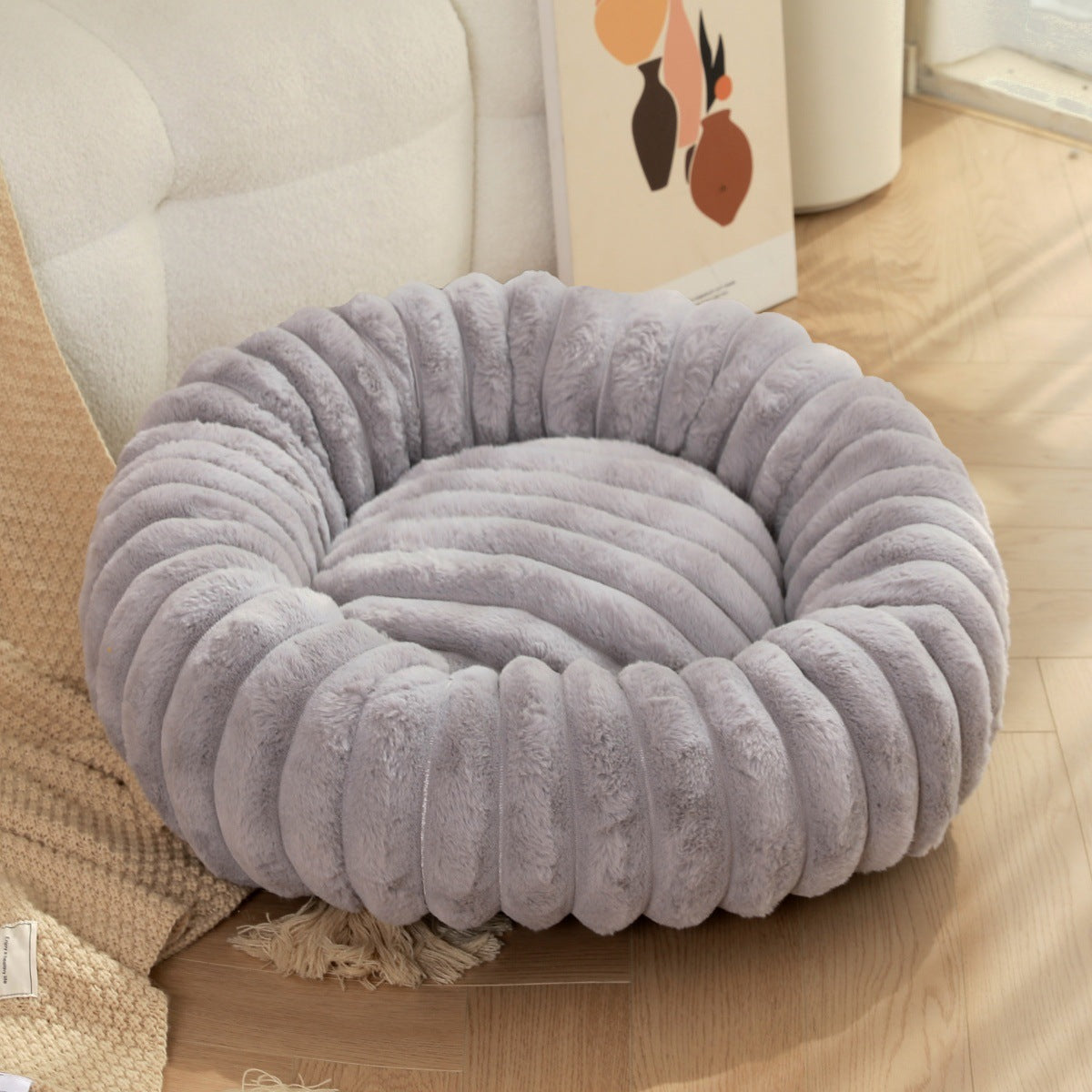 Round Plush Pet Nest Long Hair Warm Bed For Winter Comfort