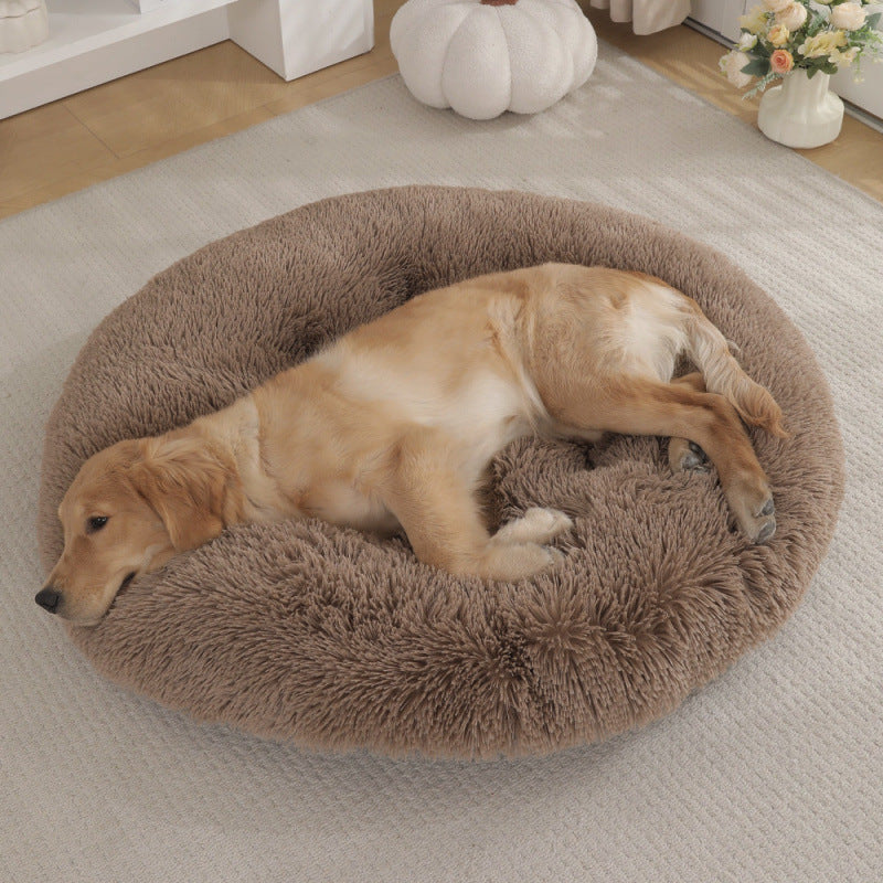 Round Plush Pet Bed Warm Sleeping Mat For Comfortable Rest