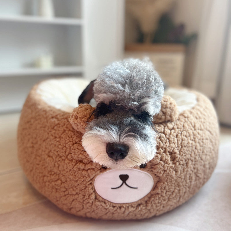 Cartoon Plush Pet Nest Cushion Round Bed For All Season Comfort