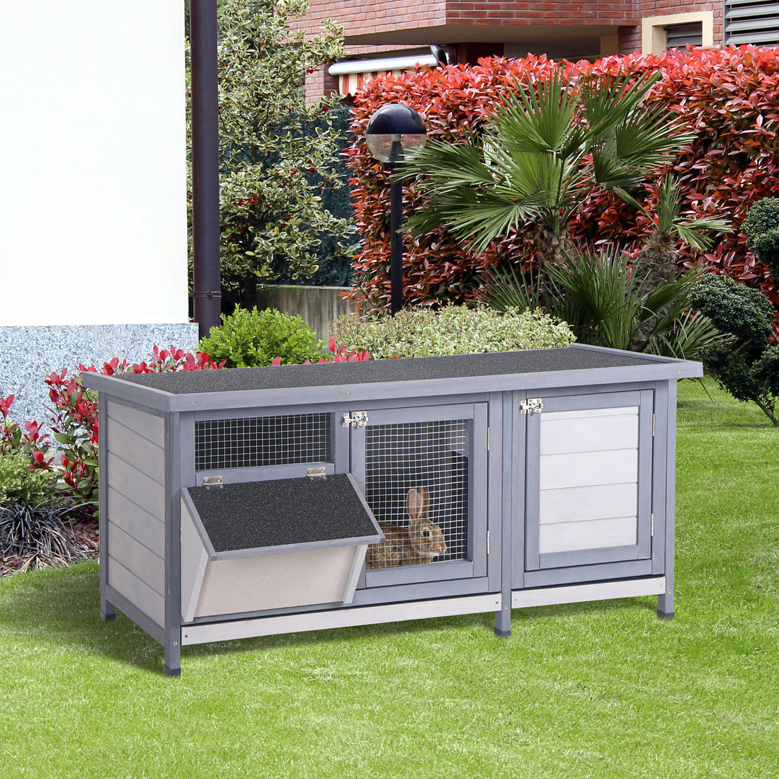 Wooden Pet Hutch Cage Waterproof Leakproof Tray Indoor Outdoor Gray