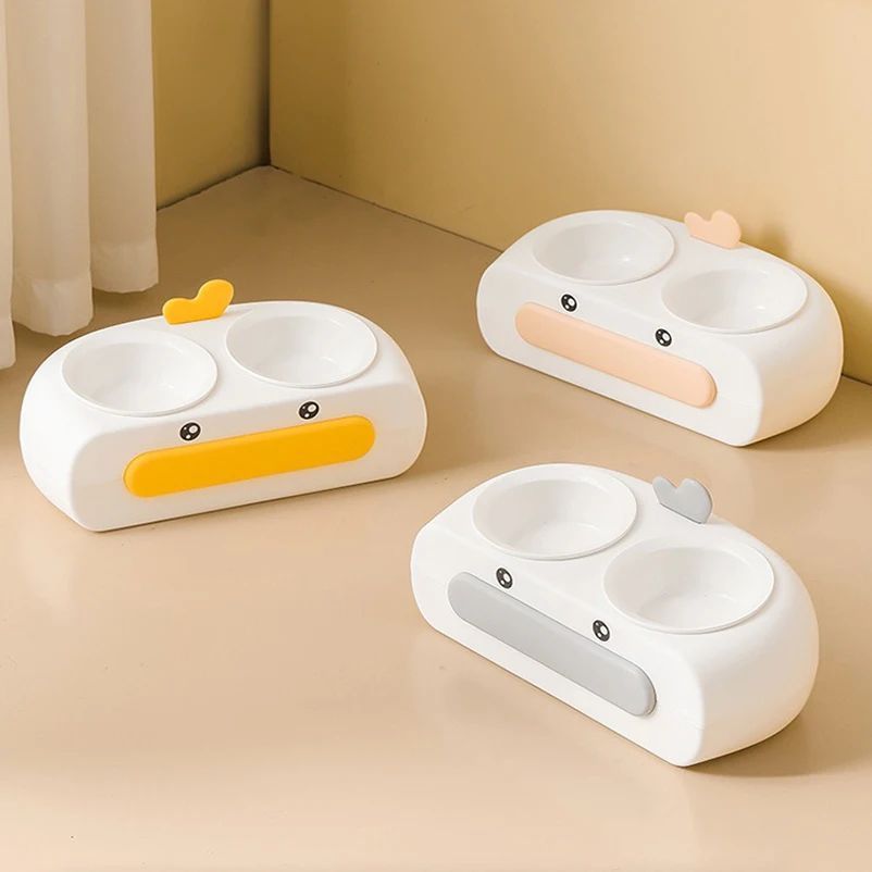 Duck Design Double Feeding Bowls for Pets