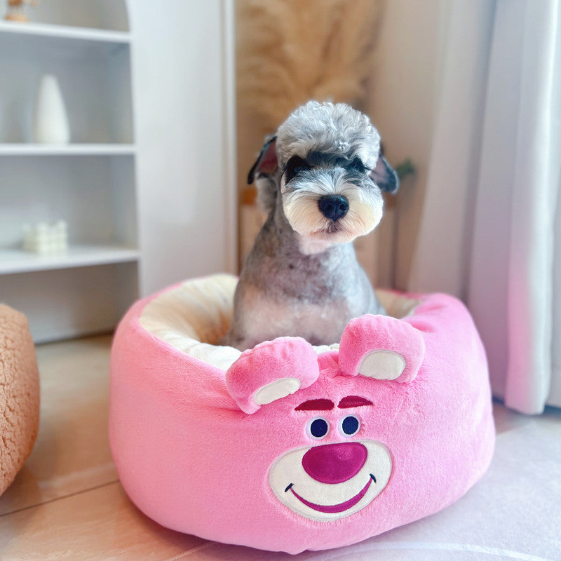 Cartoon Plush Pet Nest Cushion Round Bed For All Season Comfort