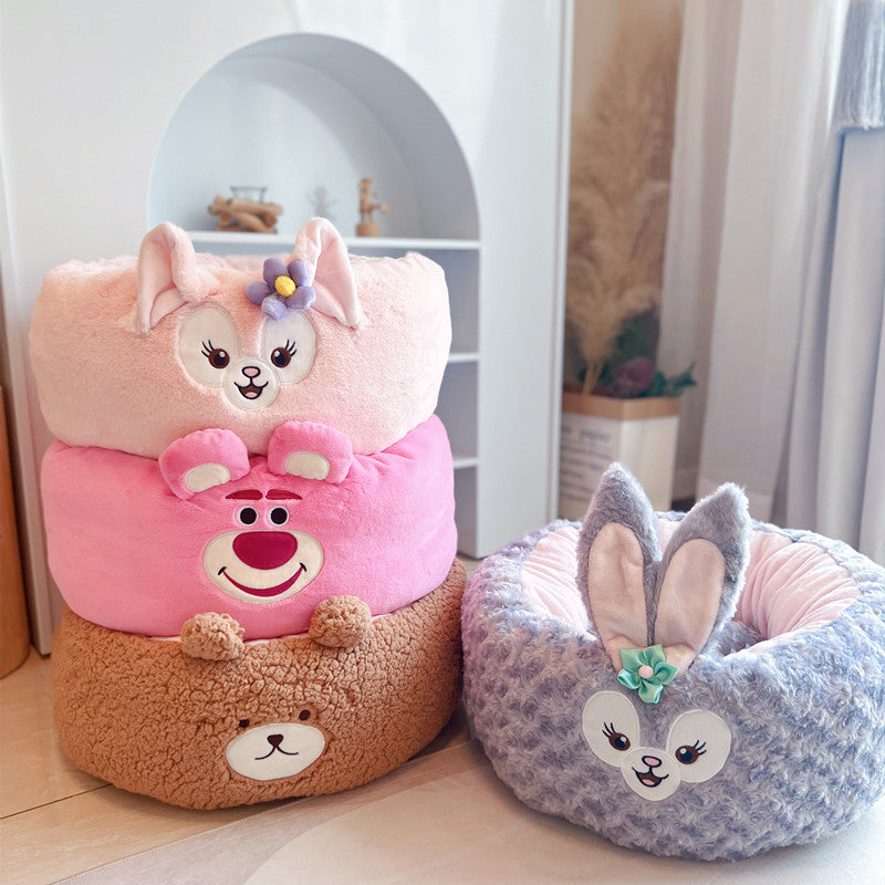 Cartoon Plush Pet Nest Cushion Round Bed For All Season Comfort
