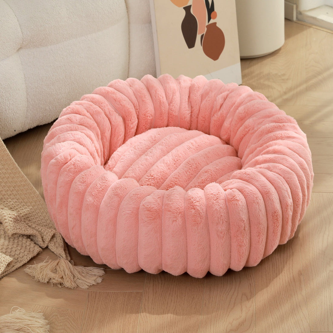 Round Plush Pet Nest Long Hair Warm Bed For Winter Comfort