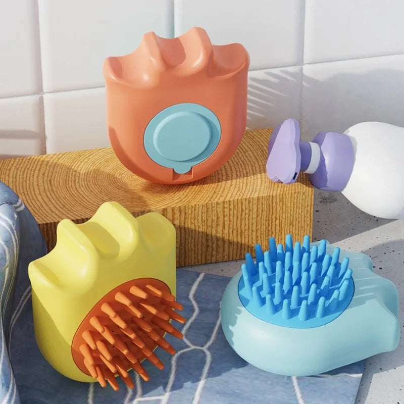 Pet Bath Massage Brush Comb With Shampoo Holder For Cleaning