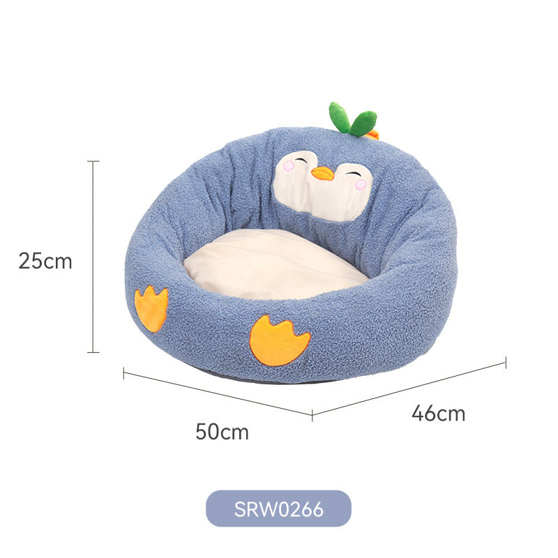 Penguin Style Enclosed Pet Nest Soft Warm Bed With Spacious Interior