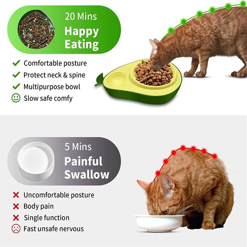 Automatic Avocado-Shaped Water and Slow Feed Bowl for Pets