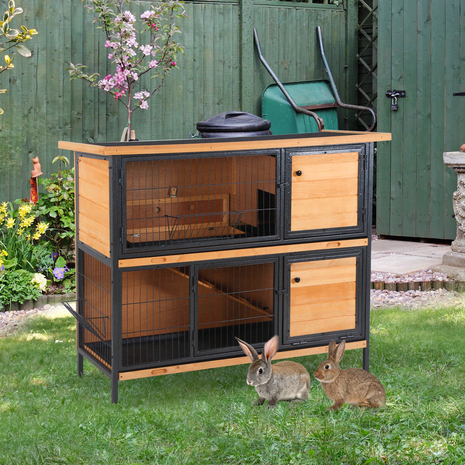 Large Two Story Wooden Pet Hutch Cage Outdoor Indoor