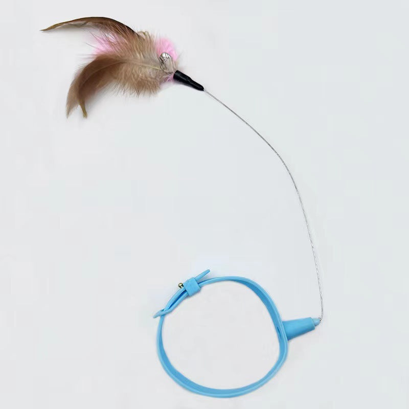 Adjustable Pet Feather Teaser Wand With Bell Interactive Toy