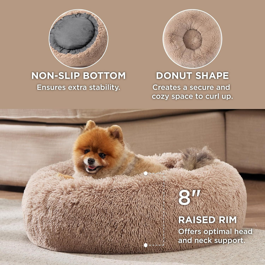 Indoor Non Slip Round Fluffy Plush Pet Bed For Comfort