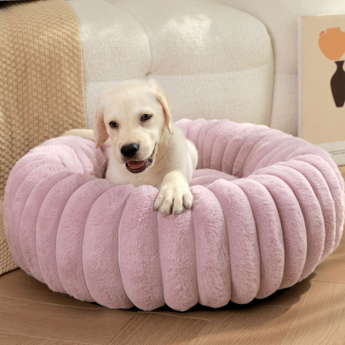 Round Plush Pet Nest Long Hair Warm Bed For Winter Comfort