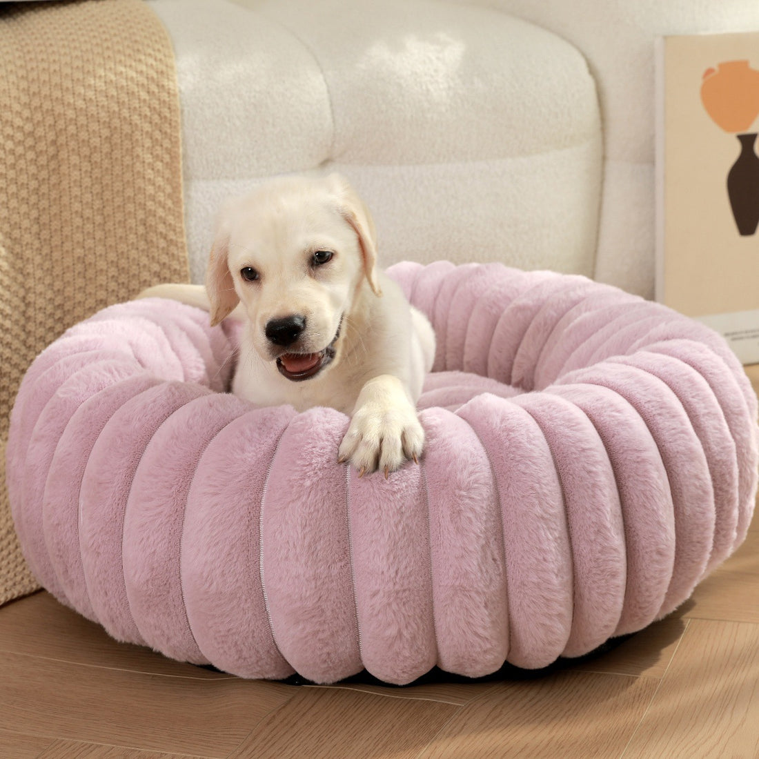 Round Plush Pet Nest Long Hair Warm Bed For Winter Comfort