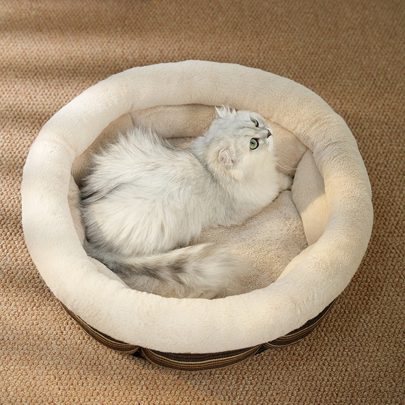 Linen Round Pet Bed Mat Non Slip Nest For Comfortable Sleep