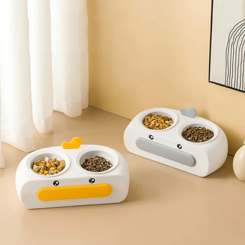 Duck Design Double Feeding Bowls for Pets