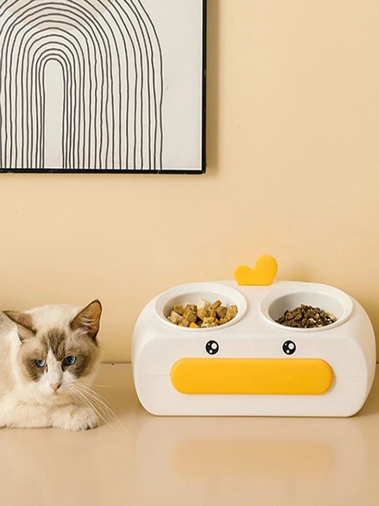 Duck Design Double Feeding Bowls for Pets