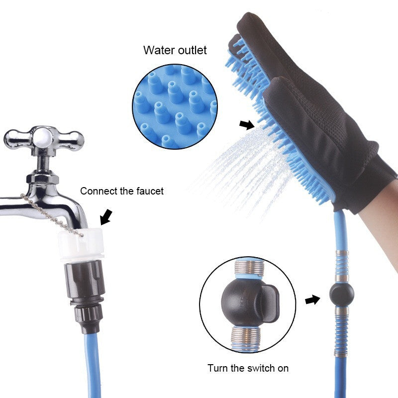 Five-Finger Pet Shower Glove With Spray For Bath Massage