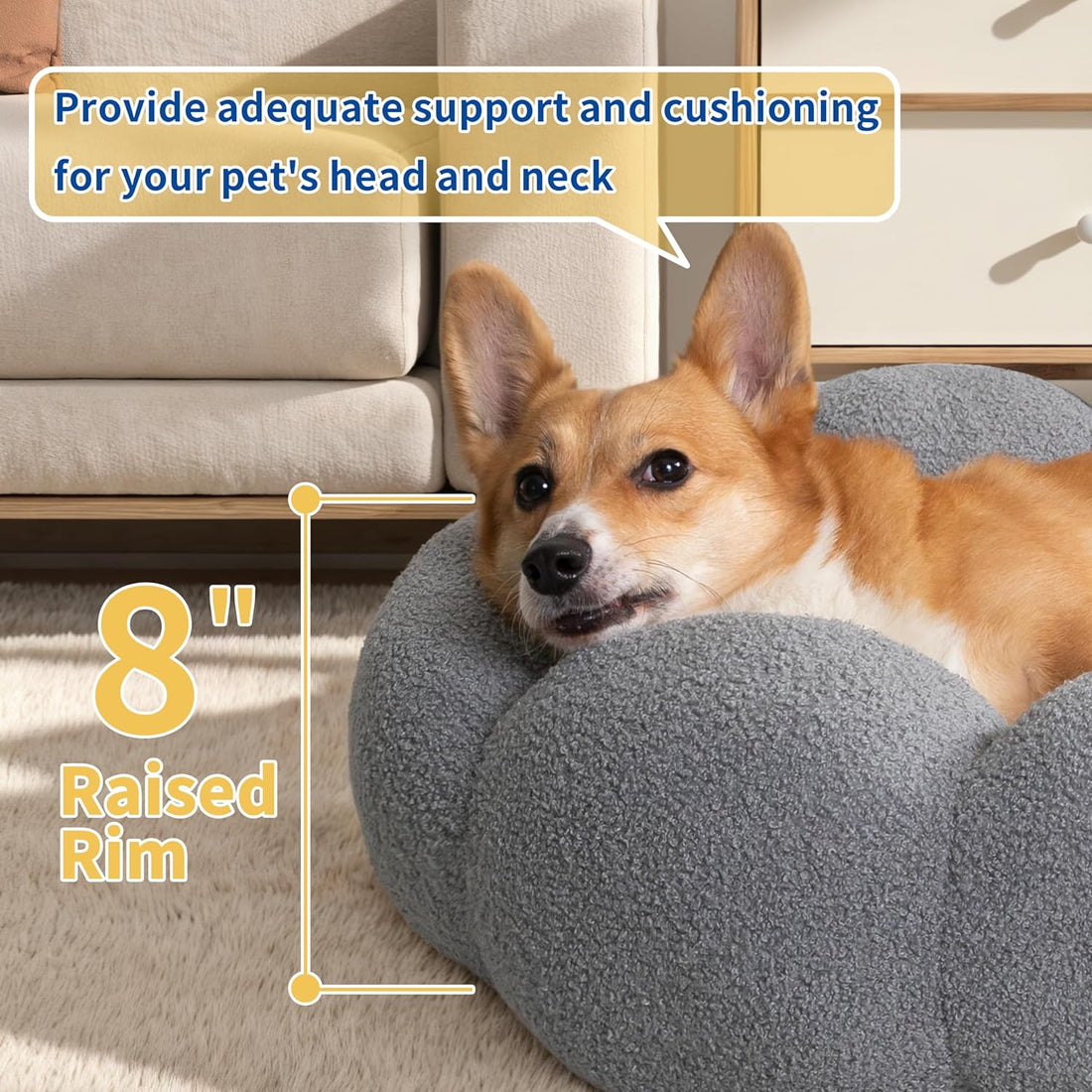 Calming Fluffy Flower Pet Bed Round Donut Washable Non Slip Bed