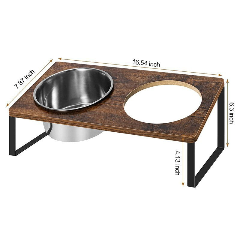 Iron and Wood Elevated Feeding Rack with Bowls for Pets