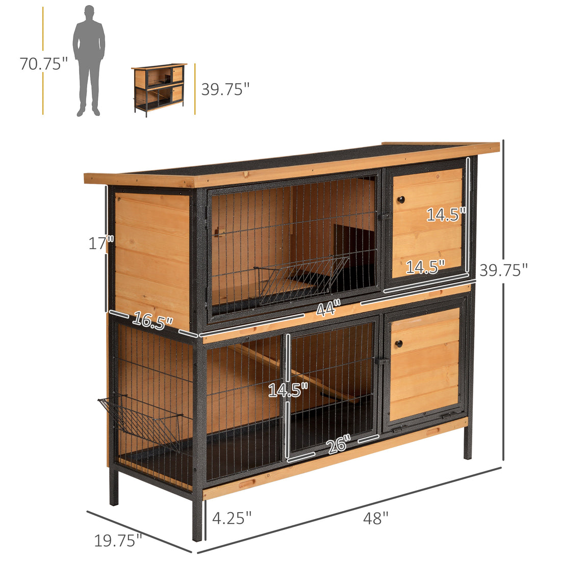 Large Two Story Wooden Pet Hutch Cage Outdoor Indoor