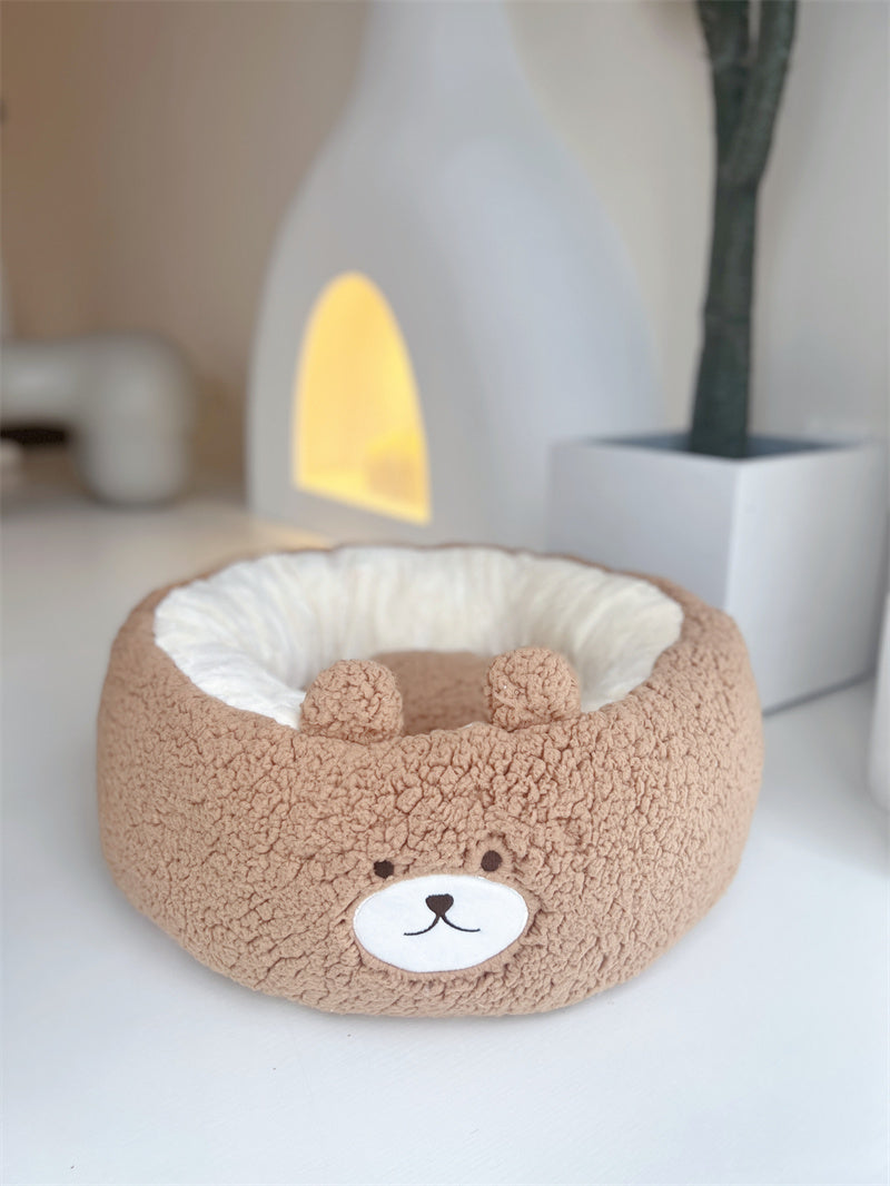 Cartoon Plush Pet Nest Cushion Round Bed For All Season Comfort